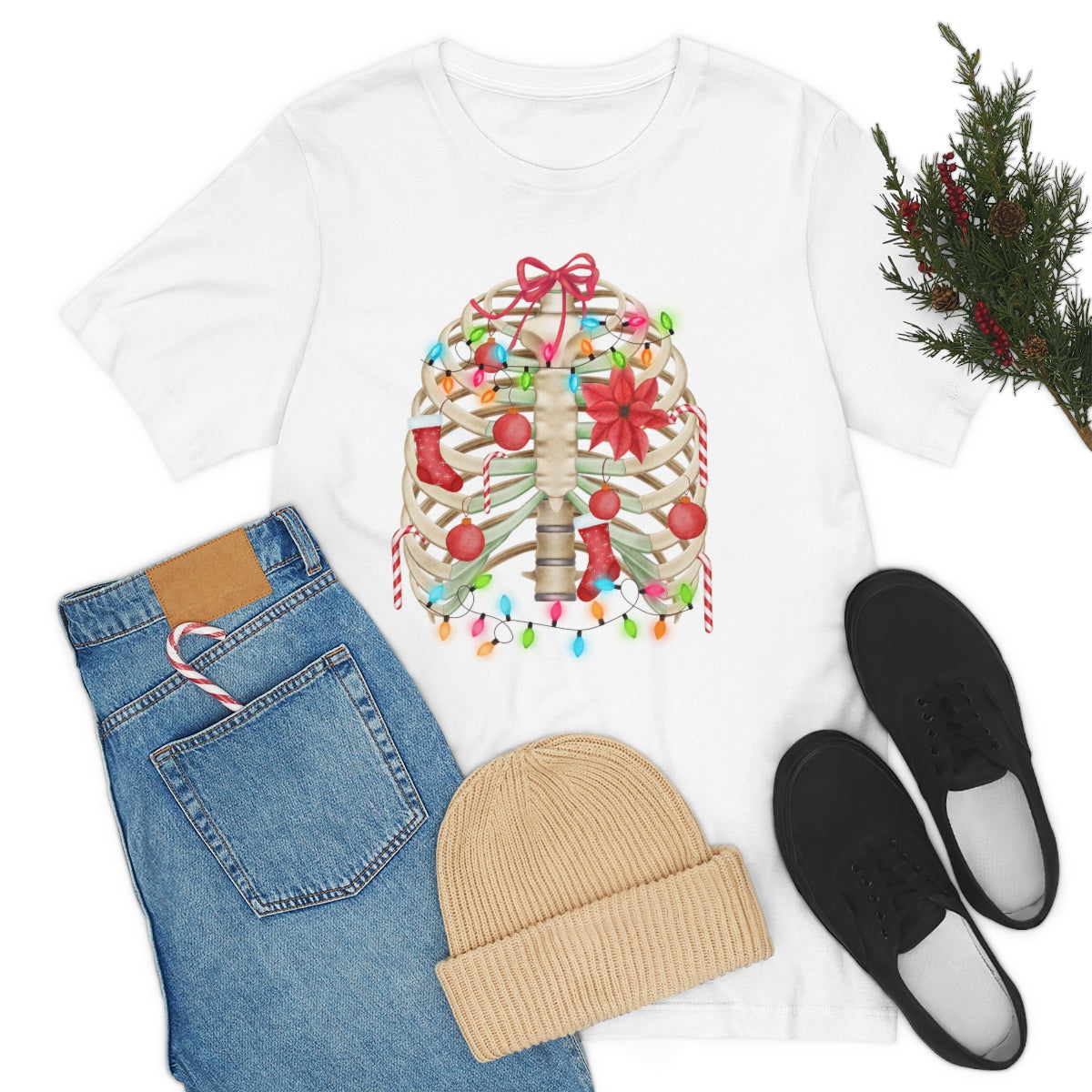 Skeleton Ribcage with Christmas Lights Tshirt