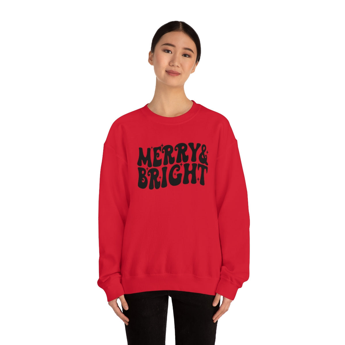 Merry and Bright Retro Lettering Design on Unisex Heavy Blend™ Crewneck Sweatshirt