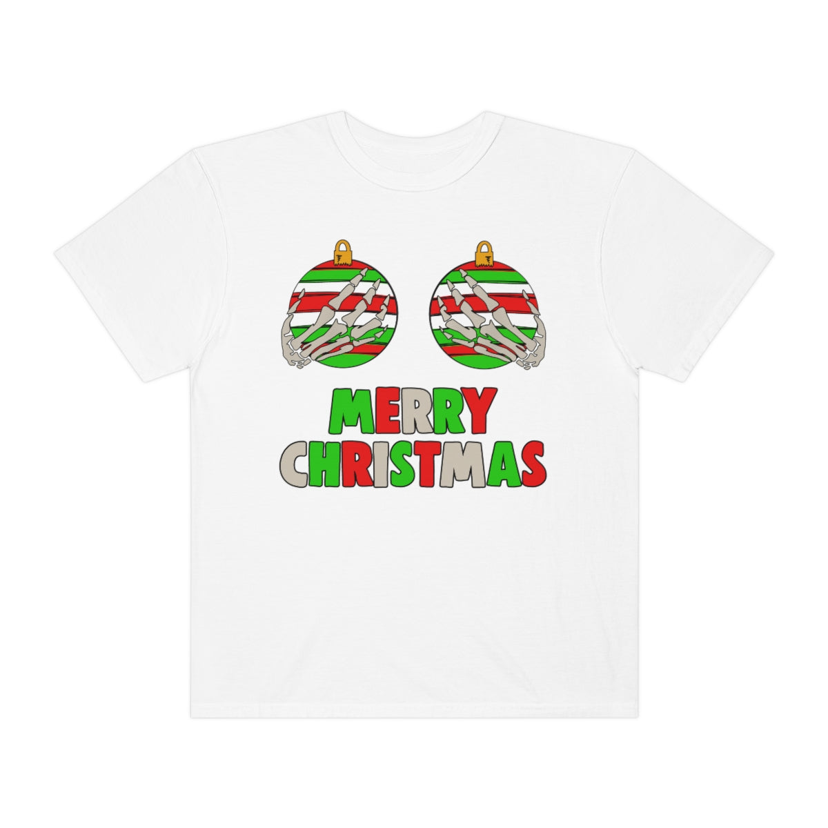 Ornament Breasts Skeleton Hands Merry Christmas Funny Holiday Tshirt