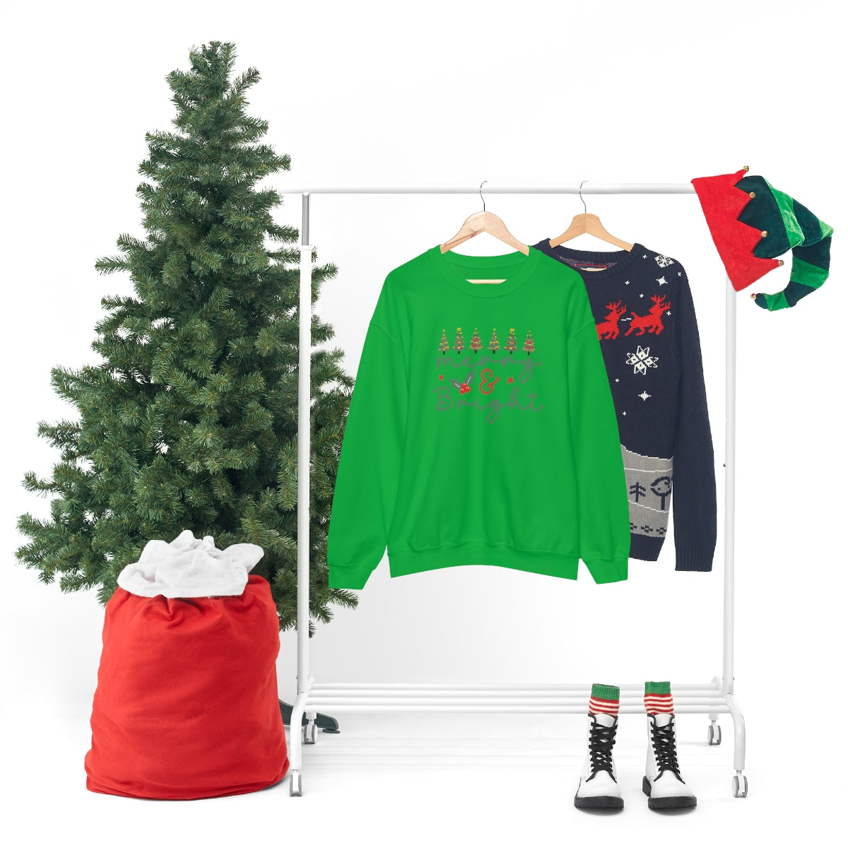 Cute Merry & Bright Christmas Trees Lights Xmas Holiday Sweatshirt