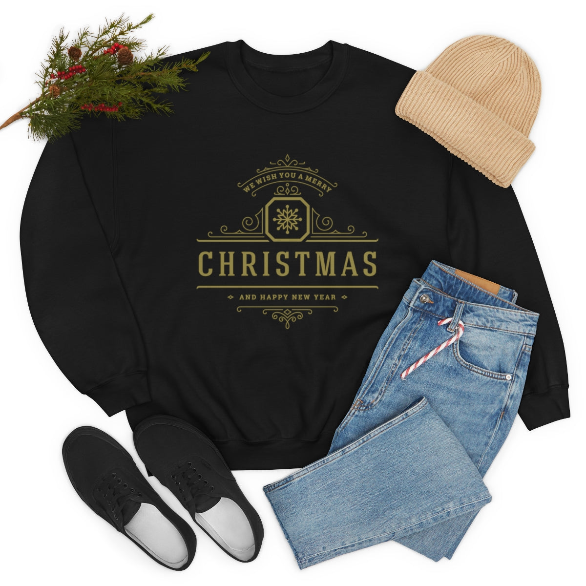 Wish You a Merry Christmas Snowflake Gold Sweatshirt