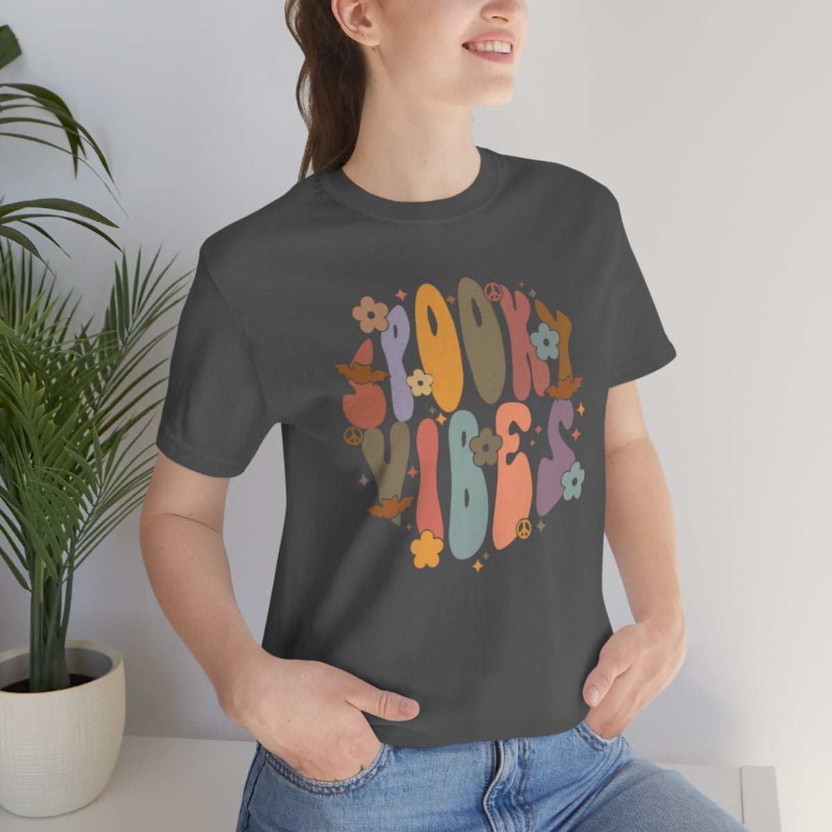 Spooky Vibes Retro Letters TShirt, Funny Shirt, Halloween Lover Gift on Unisex Jersey Short Sleeve Tee