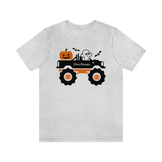 Big Rig Ghost Happy Halloween, Pumpkin Tshirt, Funny TShirt Design on Unisex Jersey Short Sleeve Tee