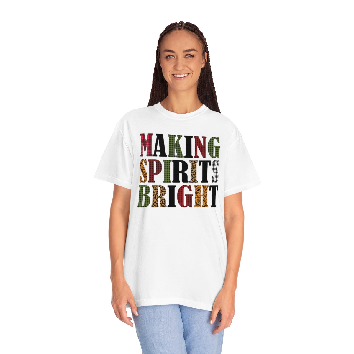 Making Spirits Bright Plaid Leopard Print Christmas Tshirt