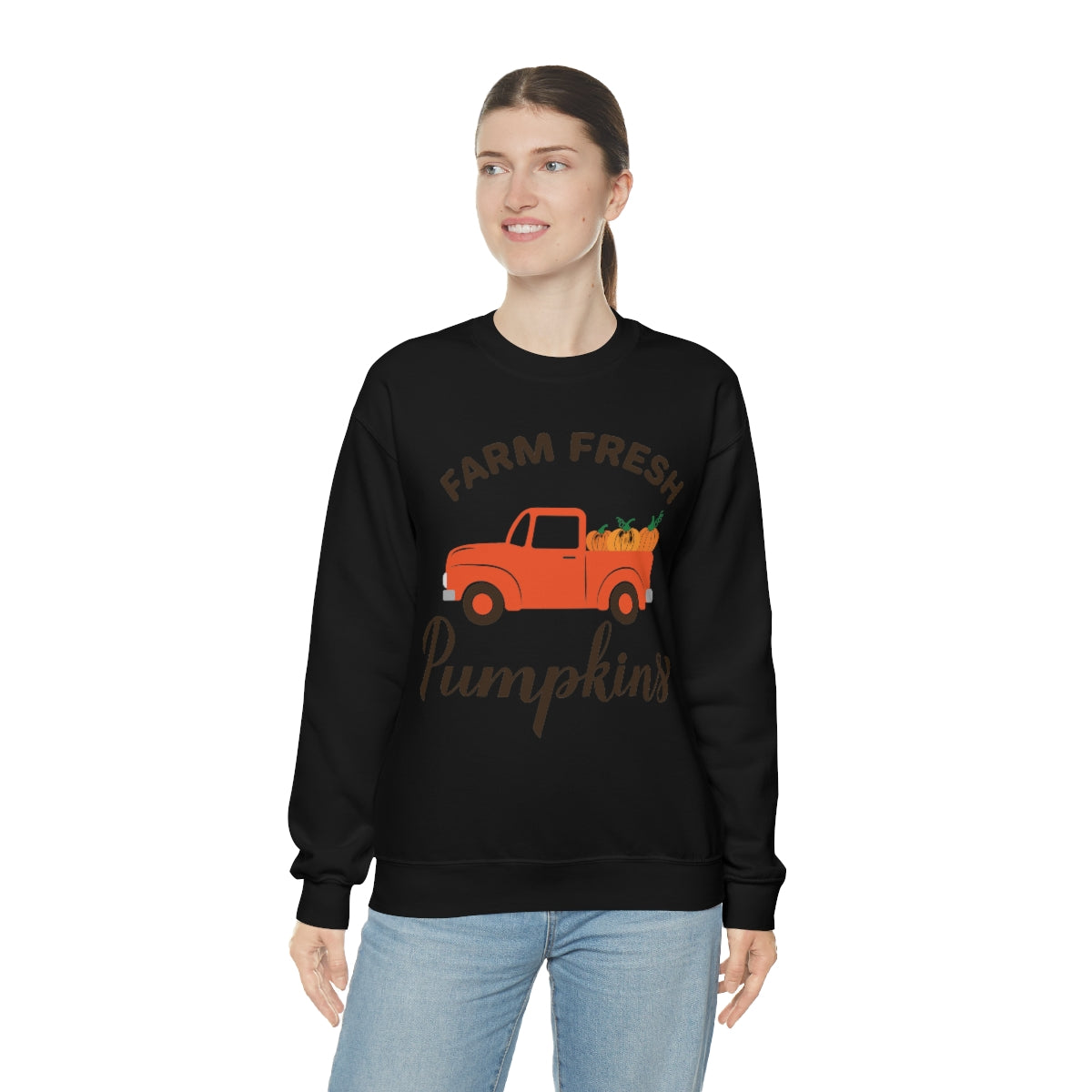 Farm Fresh Pumpkin Sweatshirt, Halloween Crewneck Sweatshirt, Halloween Sweater, Spooky Season, Fall Theme on Unisex Heavy Blend™ Crewneck Sweatshirt