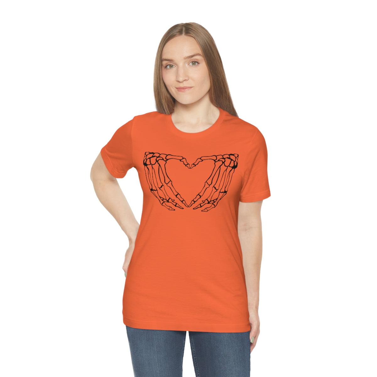 Skeleton Heart Hands TShirt, Funny Shirt, Halloween Lover Gift on Unisex Jersey Short Sleeve Tee