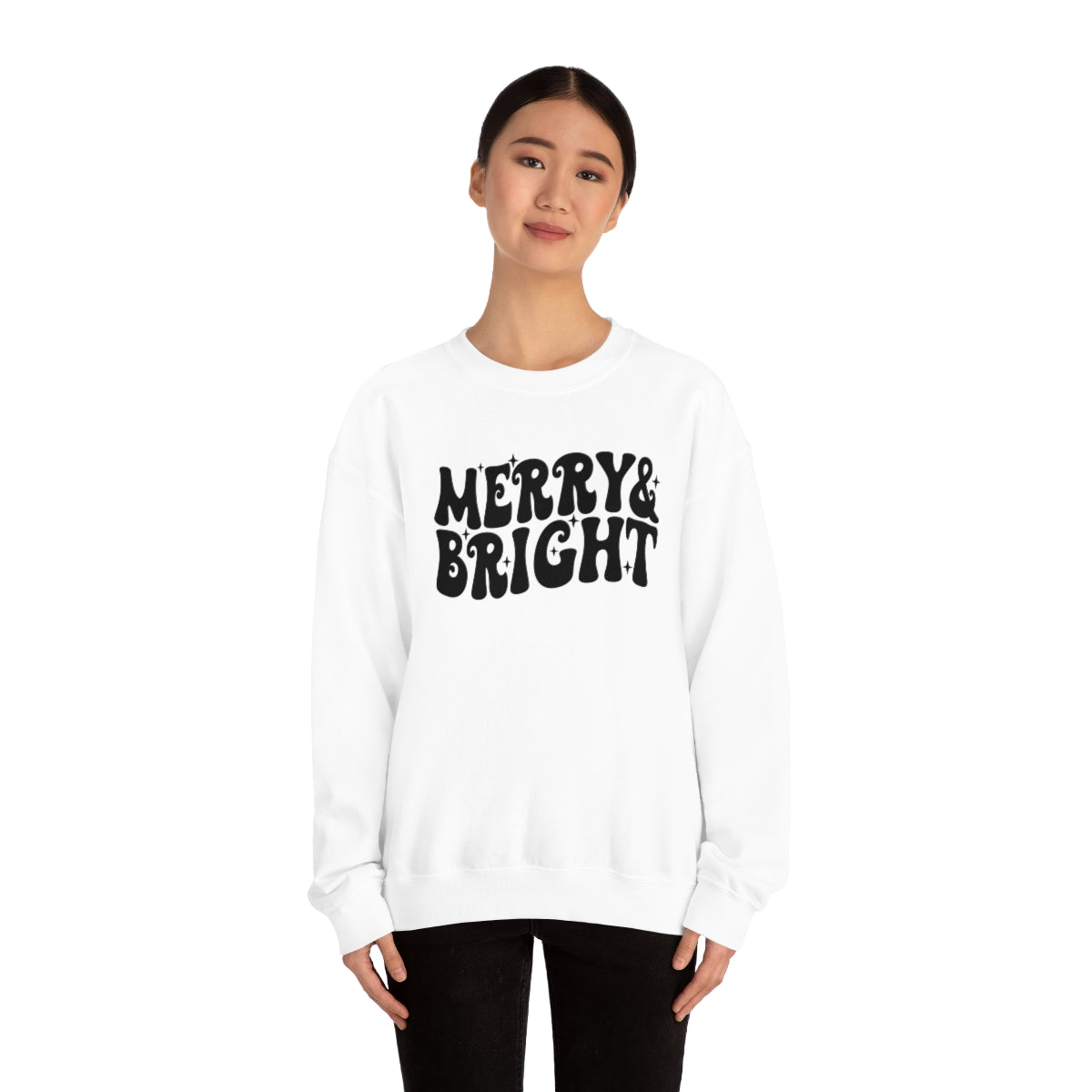 Merry and Bright Retro Lettering Design on Unisex Heavy Blend™ Crewneck Sweatshirt