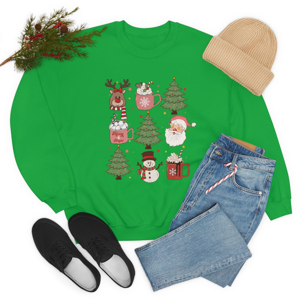 Cute Snowman Santa Reindeer Christmas Xmas Holiday Sweatshirt