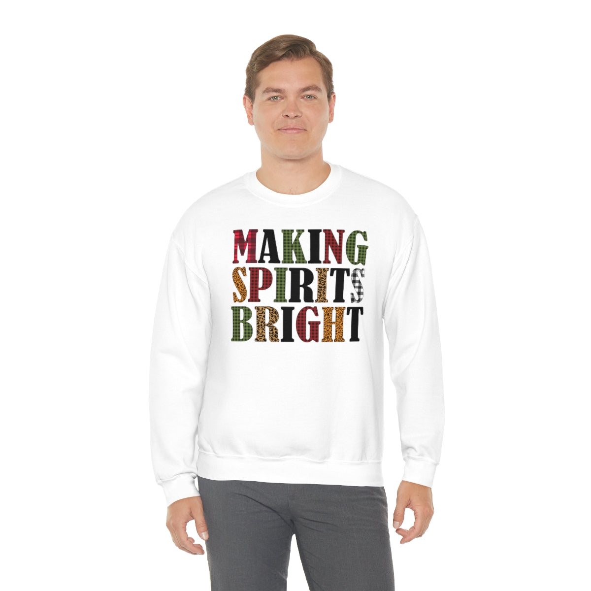 Making Spirits Bright Plaid Lettering Christmas Sweatshirt