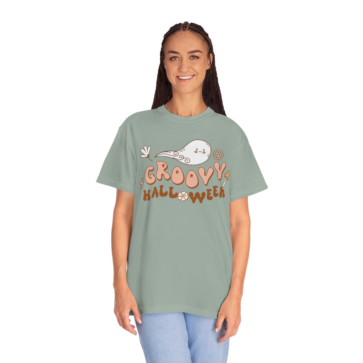 Happy Groovy Halloween Cute Retro Lettering Design, Halloween Tshirt, Funny Tshirt Design on Unisex Garment-Dyed T-shirt