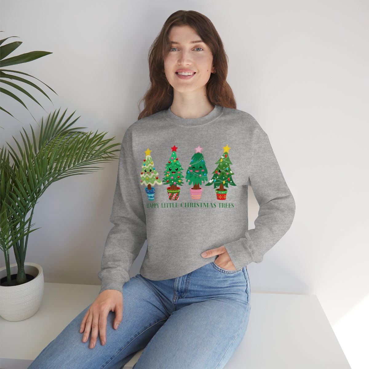 Happy Little Christmas Trees Xmas Holiday Sweatshirt