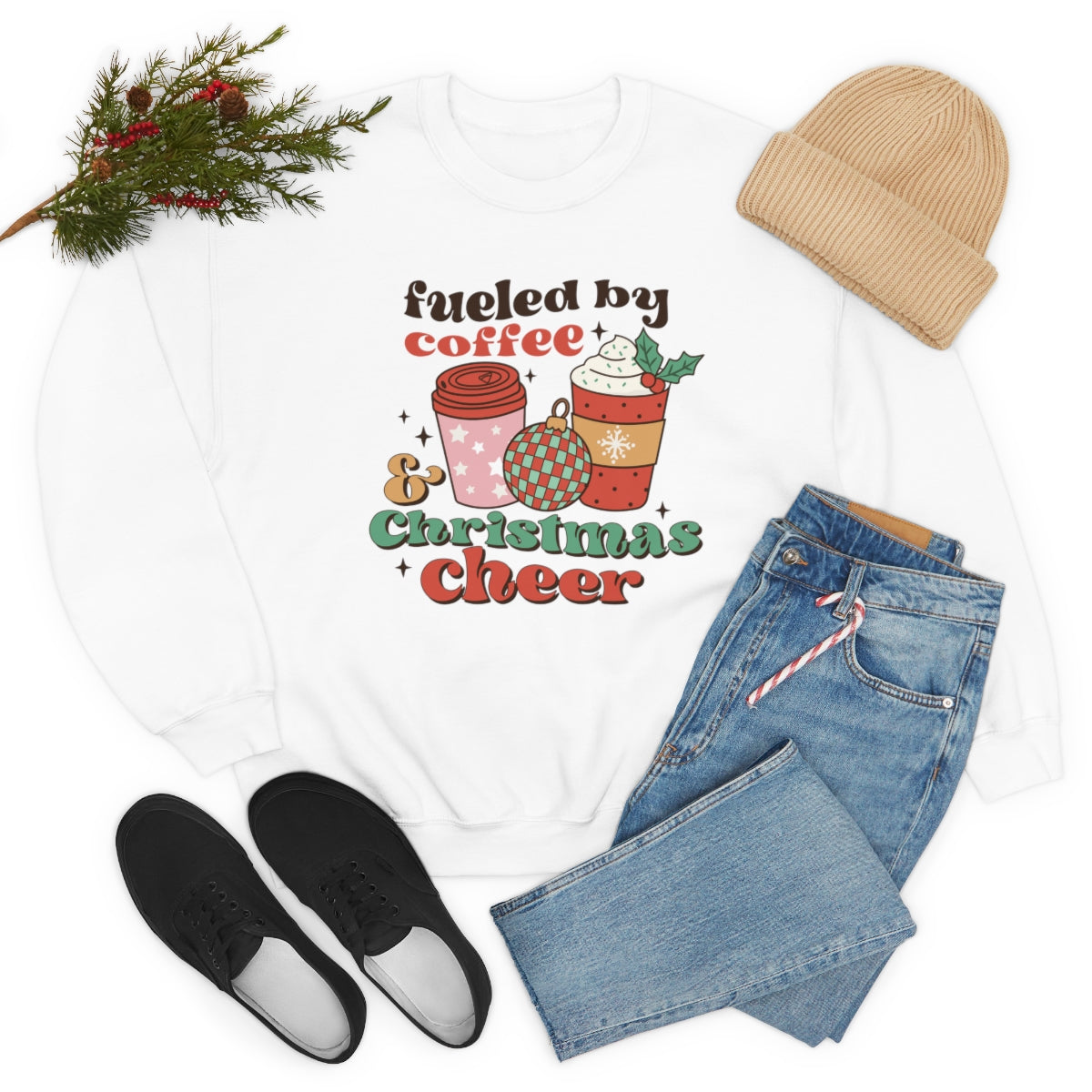 Fueled by Coffee and Christmas Cheer Xmas Holiday Sweatshirt