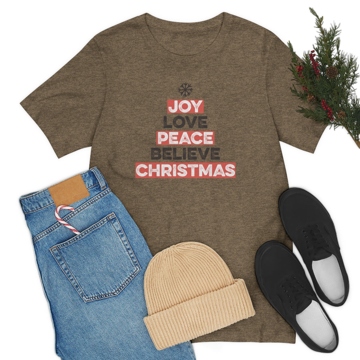 Joy Peace Believe Christmas Xmas Holiday Tshirt