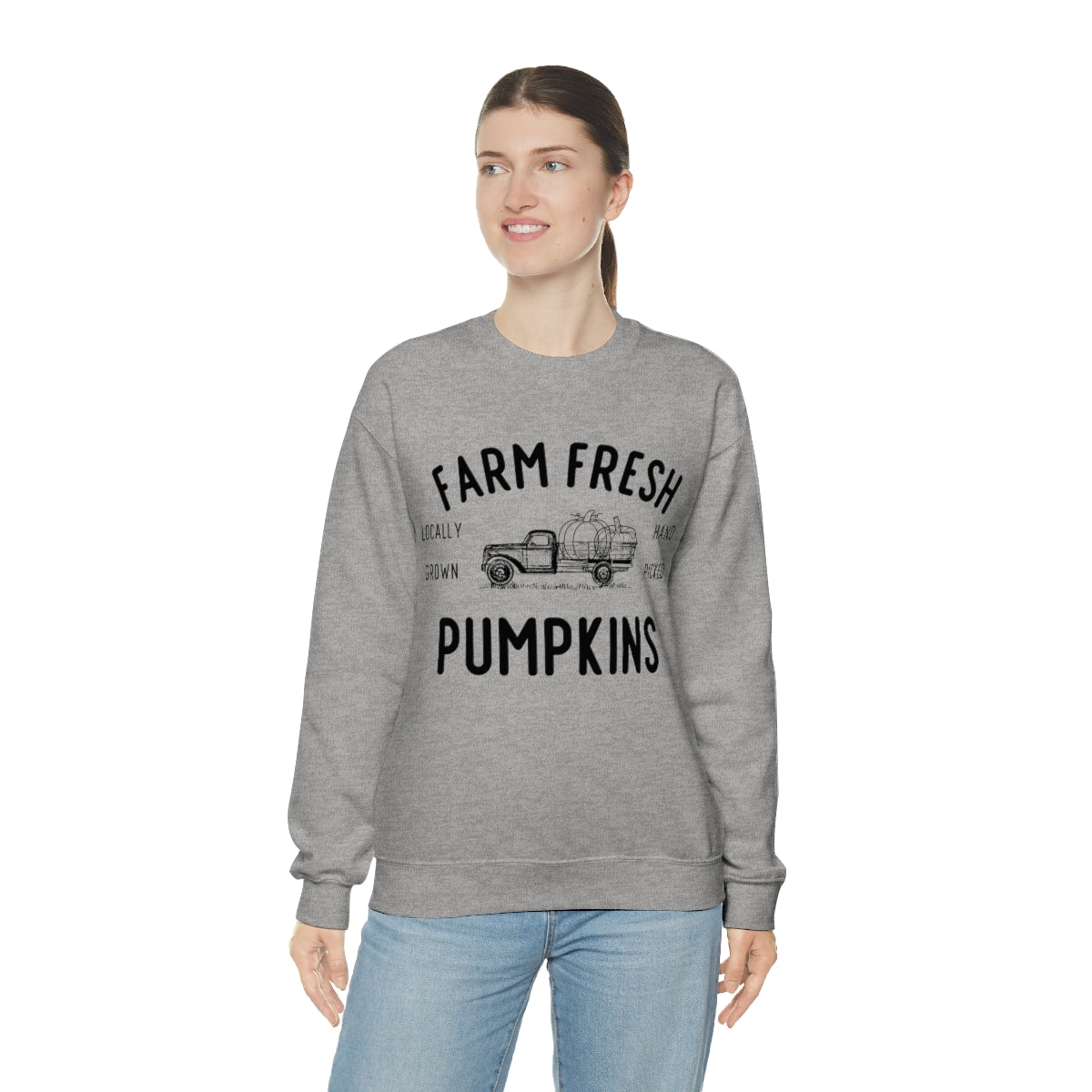 Farm Fresh Pumpkin Sweatshirt, Halloween Crewneck Sweatshirt, Halloween Sweater, Spooky Season, Fall Theme on Unisex Heavy Blend™ Crewneck Sweatshirt