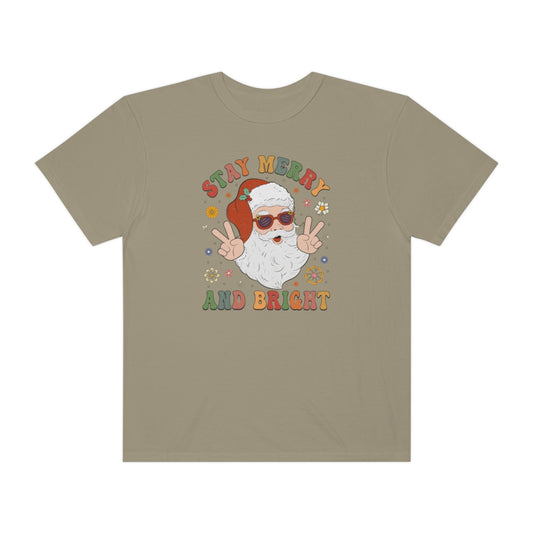 Stay Merry Retro Style Peace Sign Christmas TeeShirt