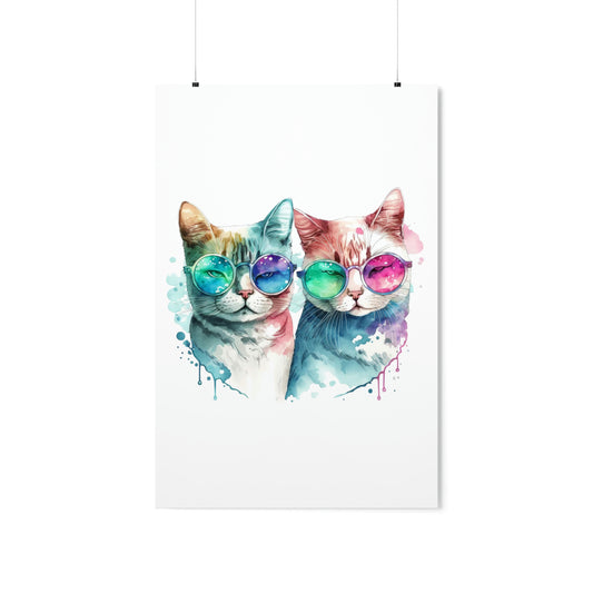 Cute Cat Couple Valentines Gift for Her Premium Matte Vertical Poster