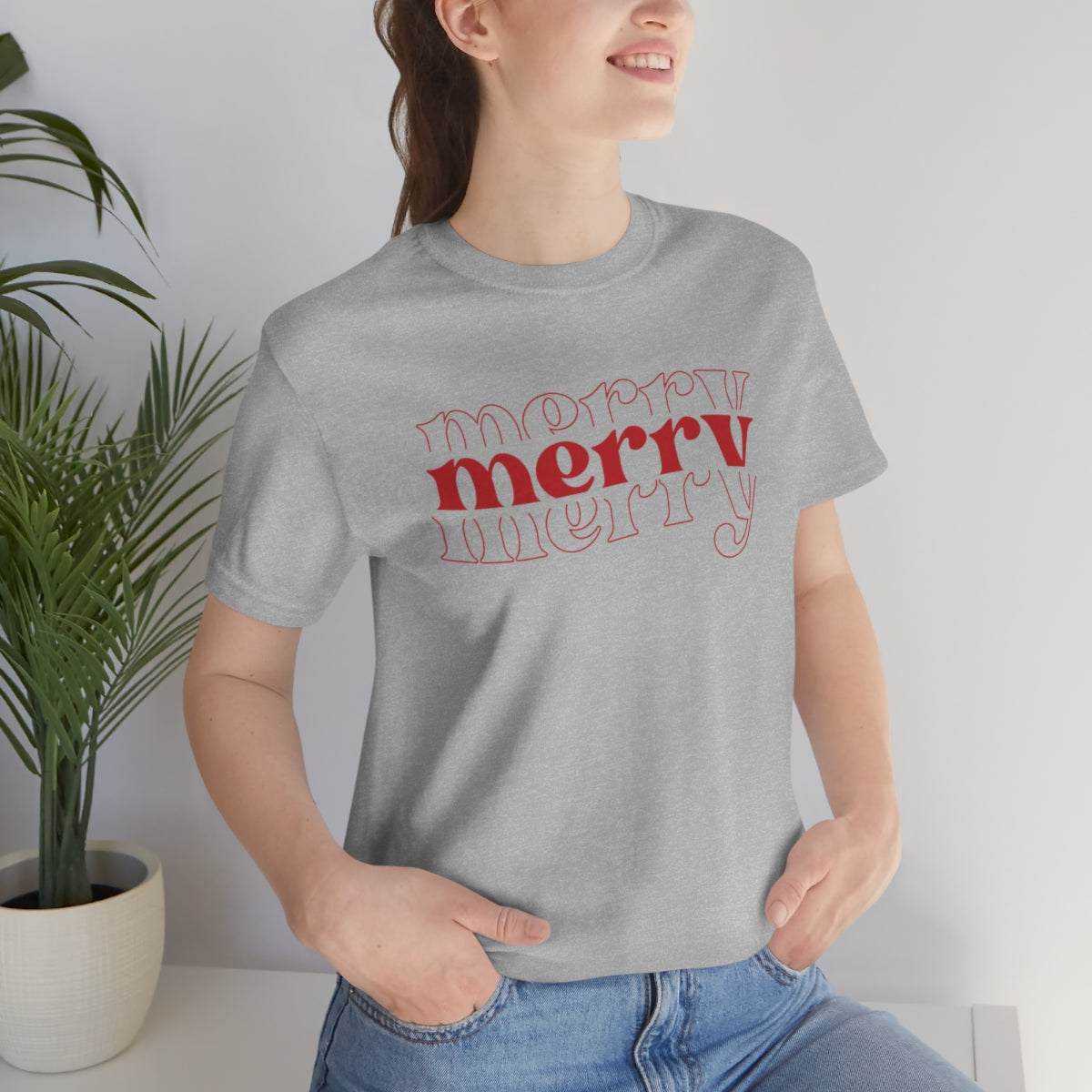 Merry Merry Merry Red Cute Christmas Holiday Tshirt