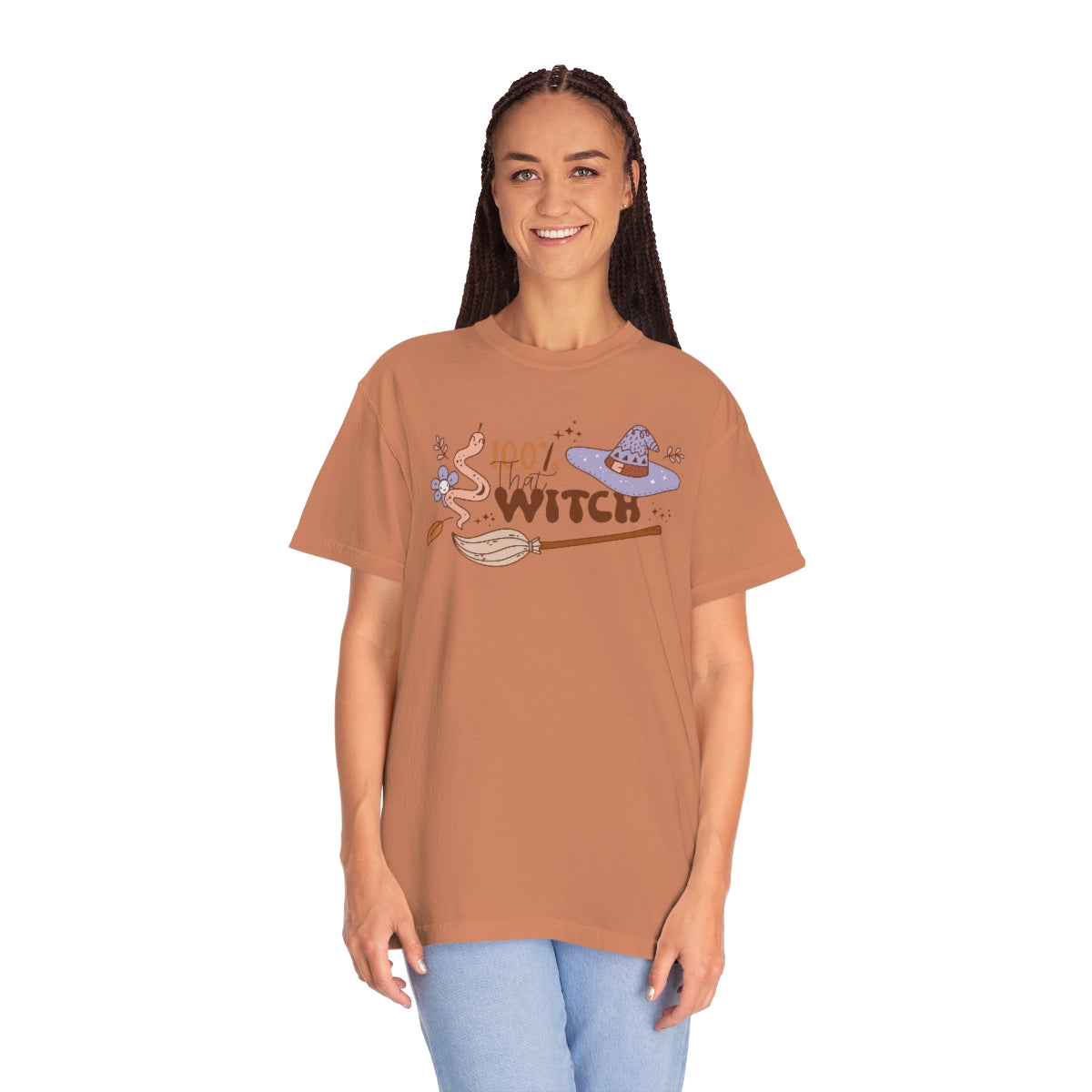 100% that Witch Cute Retro Lettering Design, Halloween Tshirt, Funny Tshirt Design on Unisex Garment-Dyed T-shirt