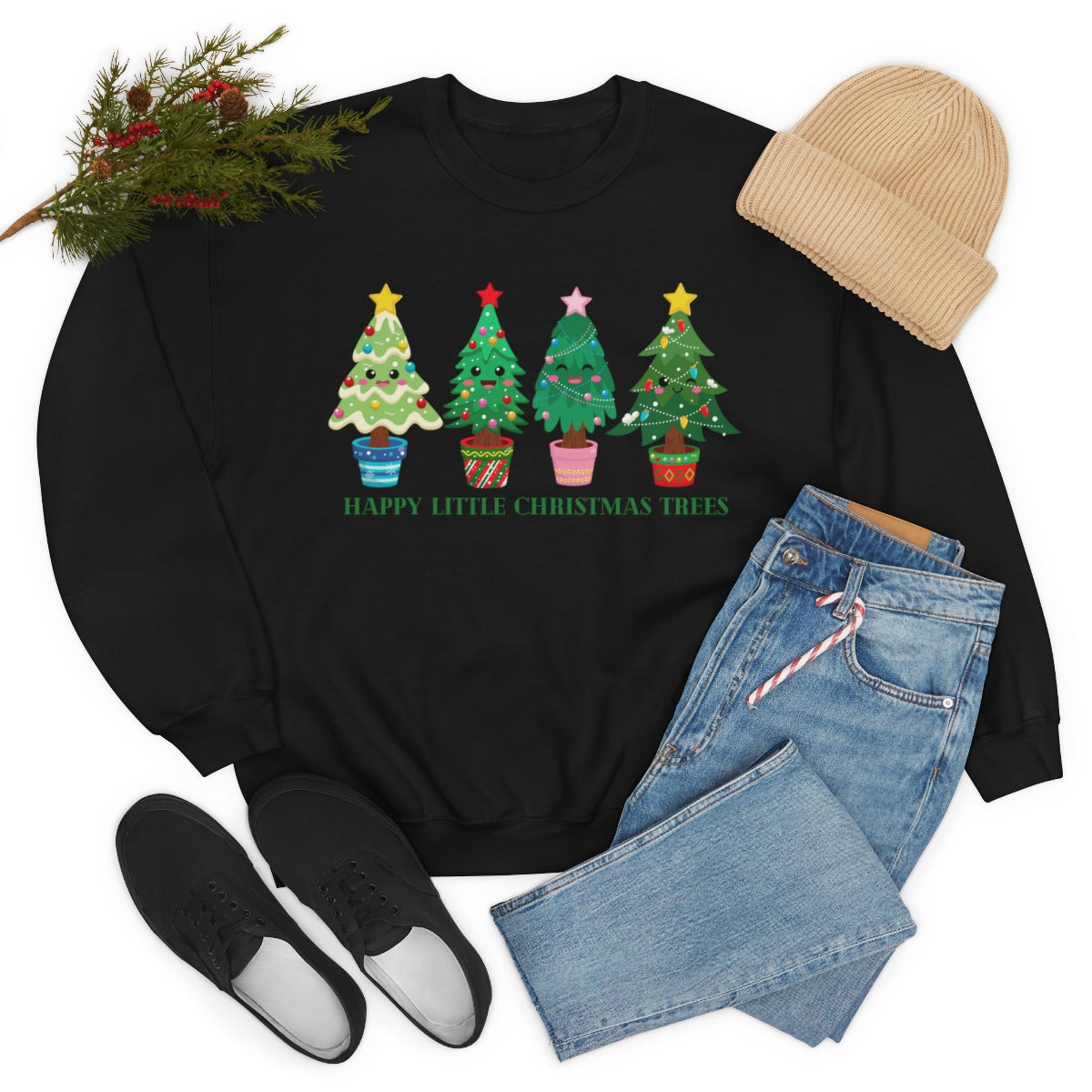 Happy Little Christmas Trees Xmas Holiday Sweatshirt