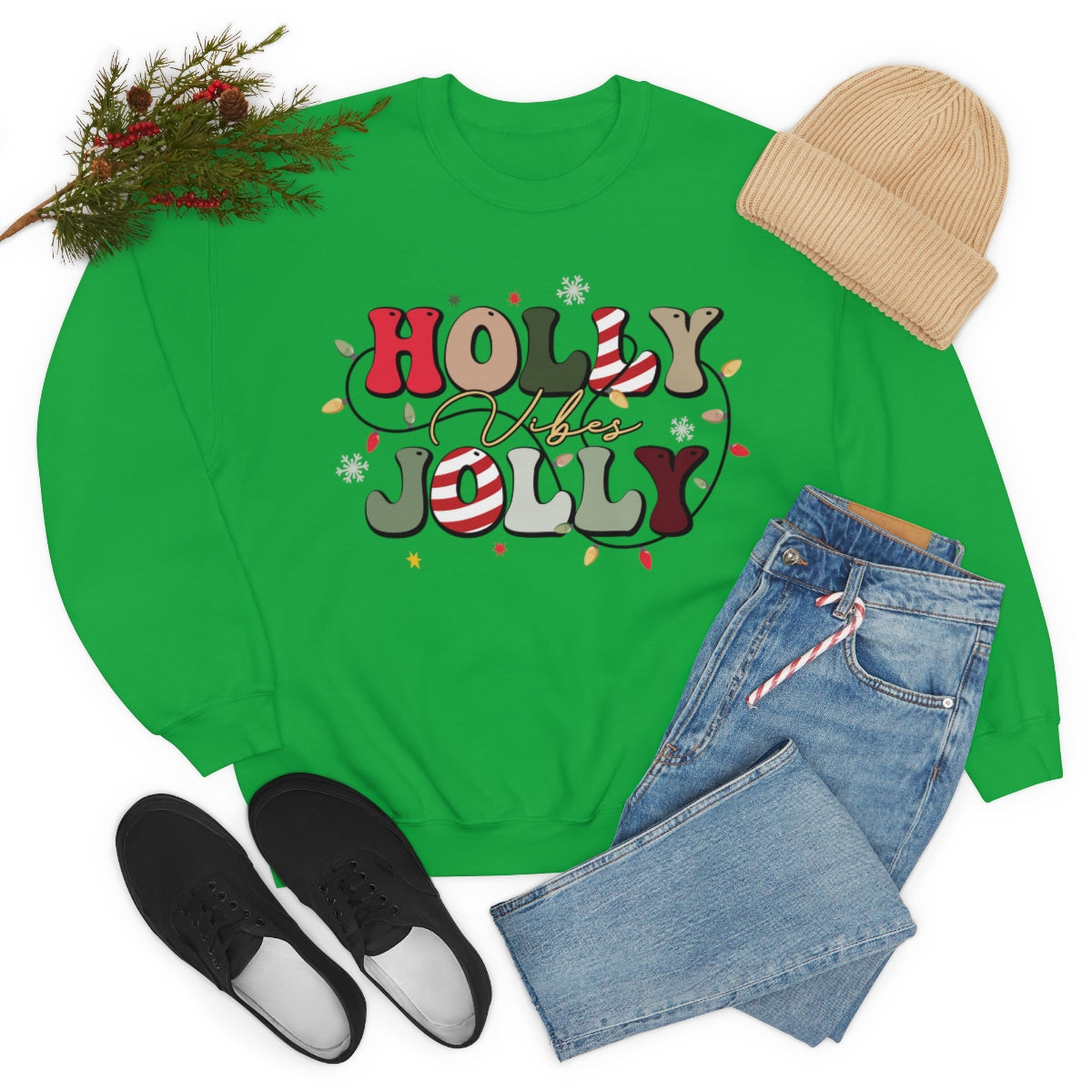 Holly Jolly Vibes with Lights Christmas Sweatshirt