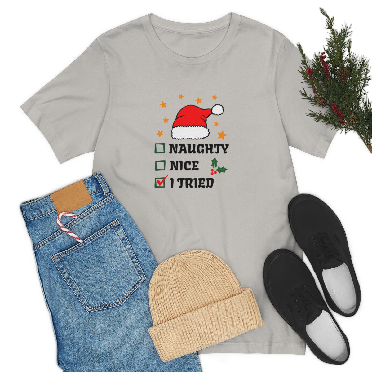 Naughty Nice I Tried Christmas Tshirt