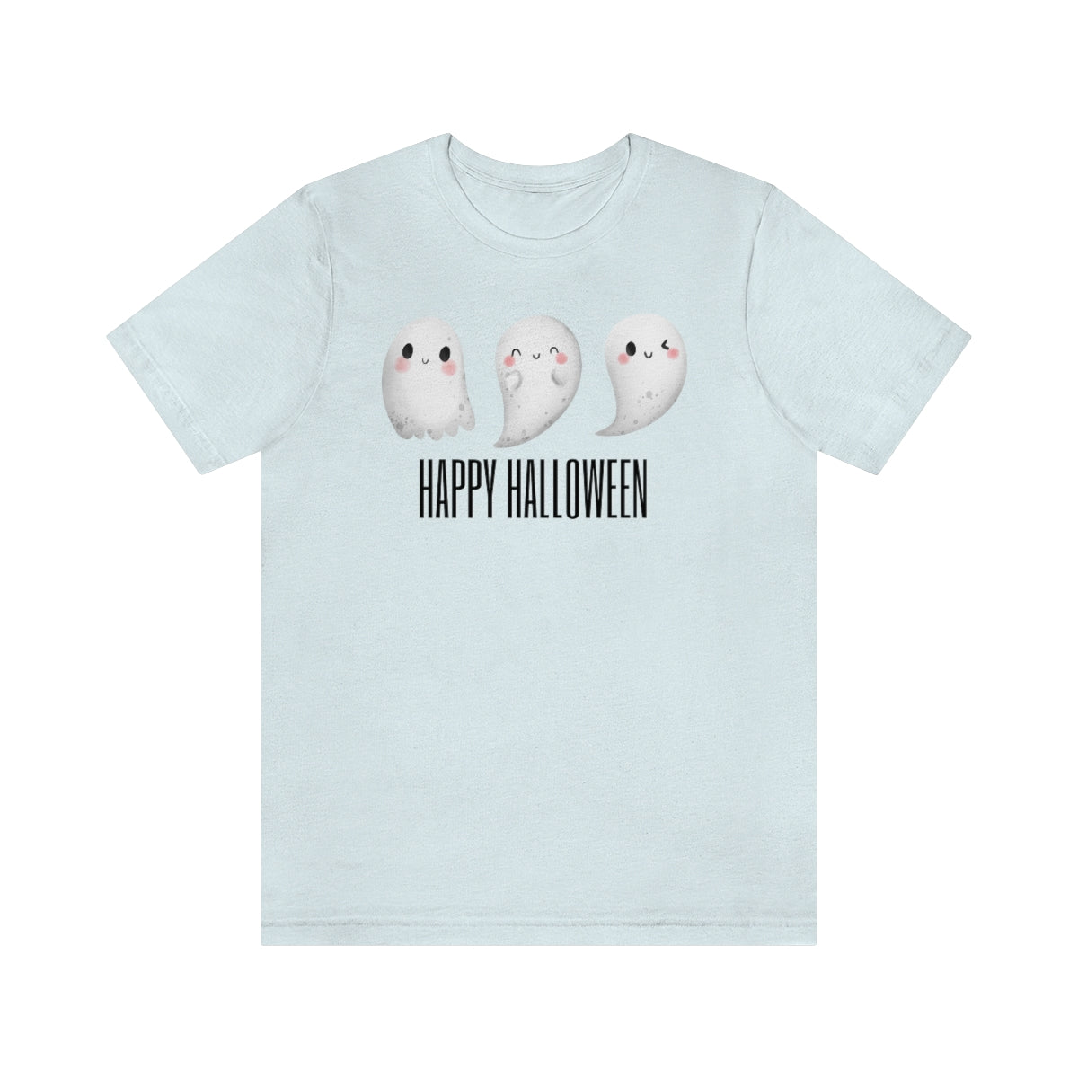 Three Ghosts Cute Happy Halloween Tshirt, Funny TShirt Design on Unisex Jersey Short Sleeve Tee