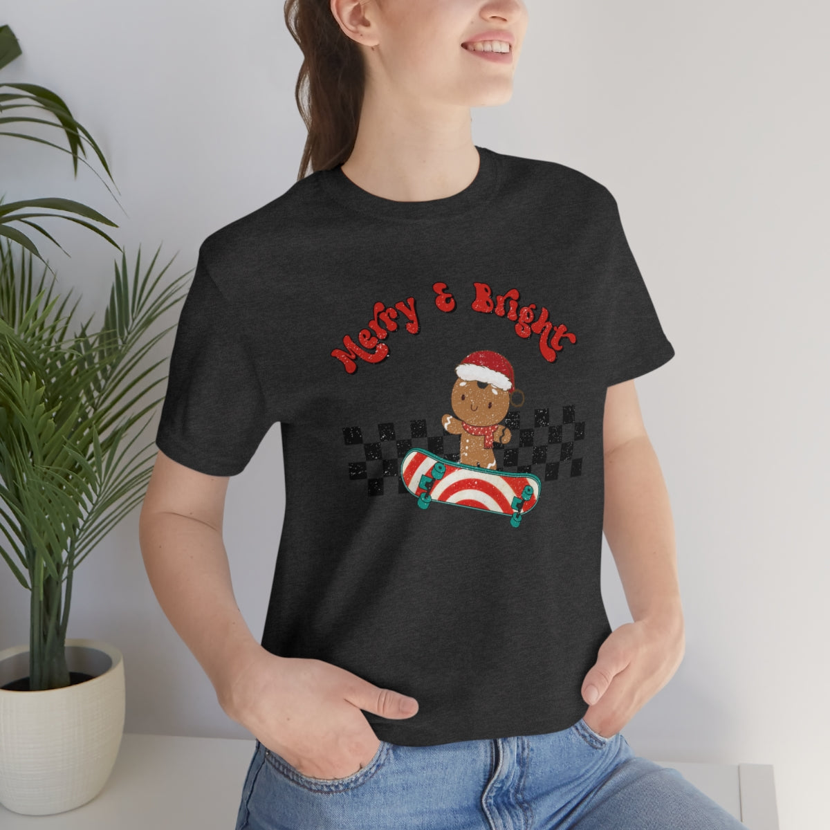 Merry & Bright Skating Gingerbread Christmas Tshirt