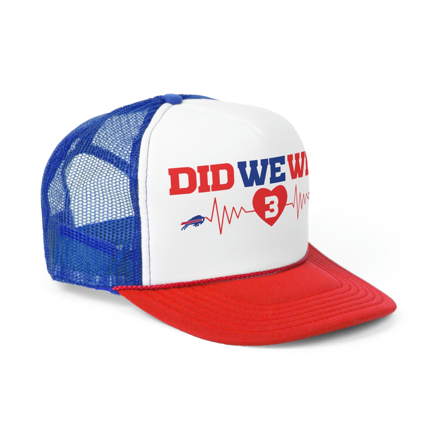 Did We Win? Damar Hamlin #3 Heartbeat Buffalo Bills Trucker Hat