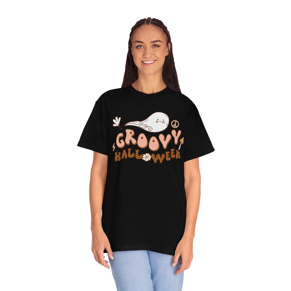 Happy Groovy Halloween Cute Retro Lettering Design, Halloween Tshirt, Funny Tshirt Design on Unisex Garment-Dyed T-shirt