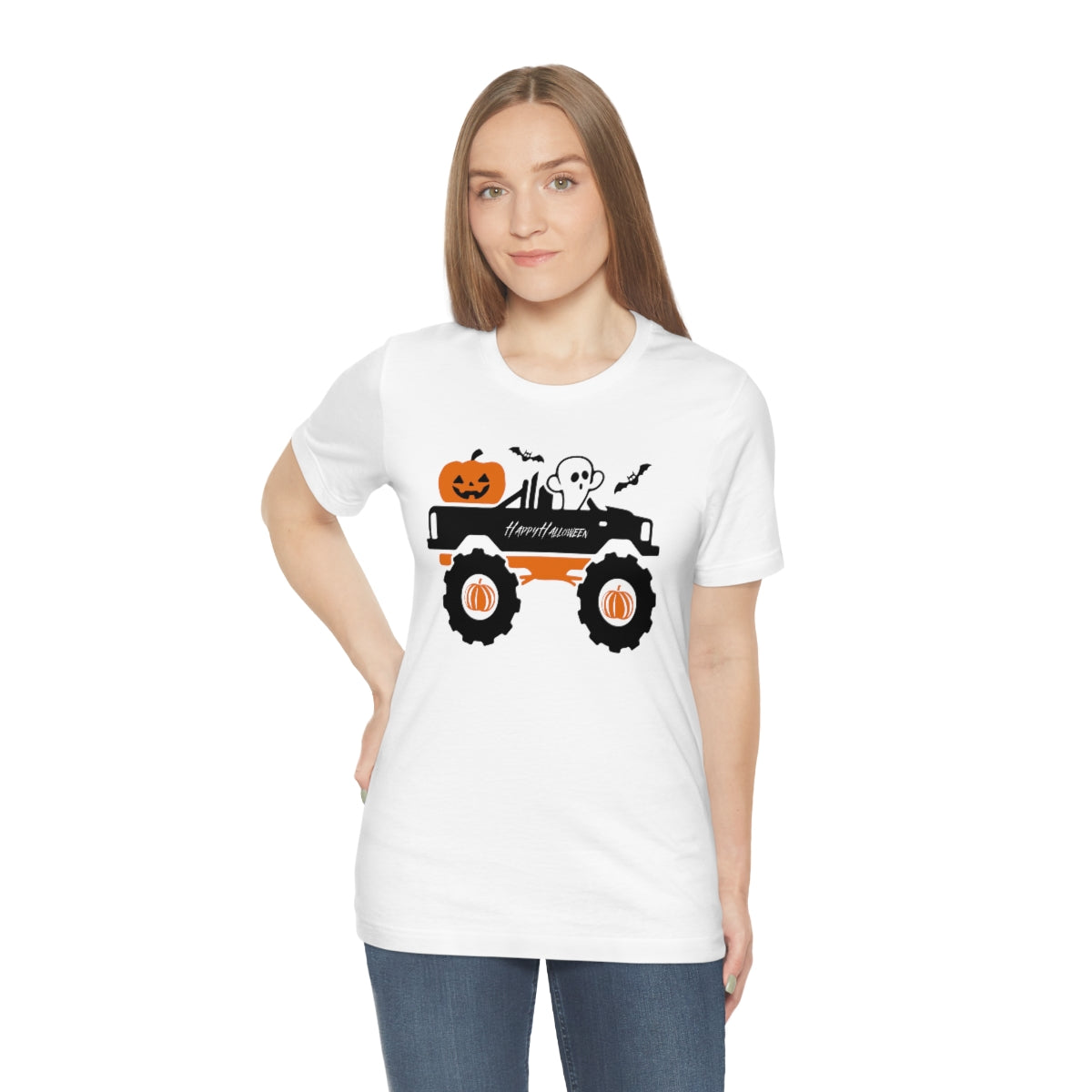 Big Rig Ghost Happy Halloween, Pumpkin Tshirt, Funny TShirt Design on Unisex Jersey Short Sleeve Tee