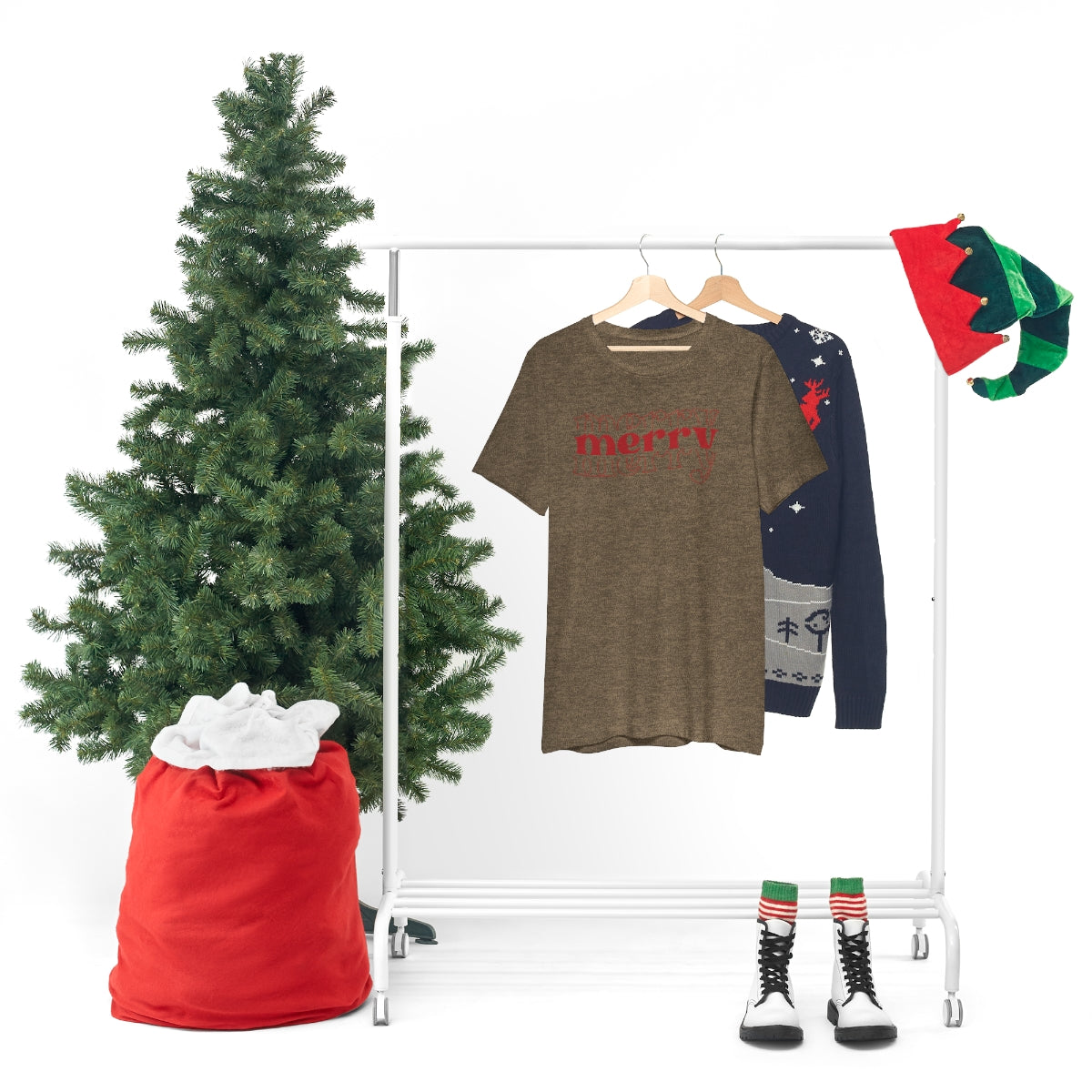 Merry Merry Merry Red Cute Christmas Holiday Tshirt