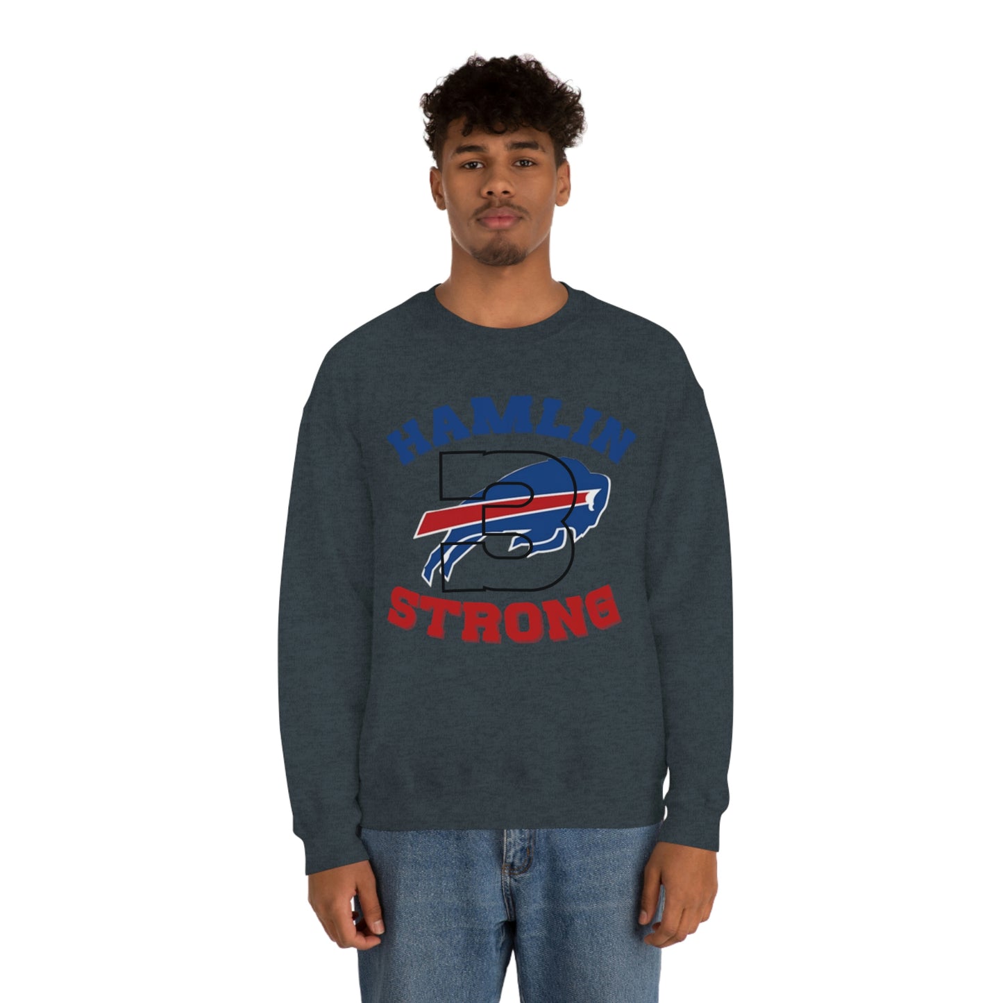 Hamlin Strong #3 Damar Hamlin Buffalo Bills Logo Crewneck Sweatshirt