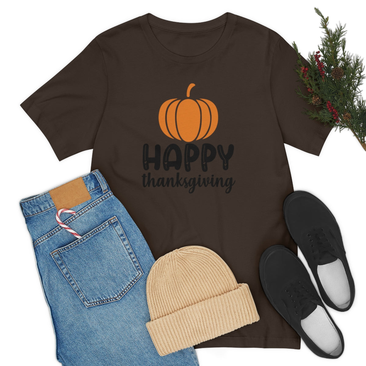 Happy Thanksgiving Pumpkin Tshirt Design | Thanksgiving TShirt | Thanksgiving T-Shirt | Thanksgiving Teeshirt Design on Unisex Jersey Short Sleeve Tee