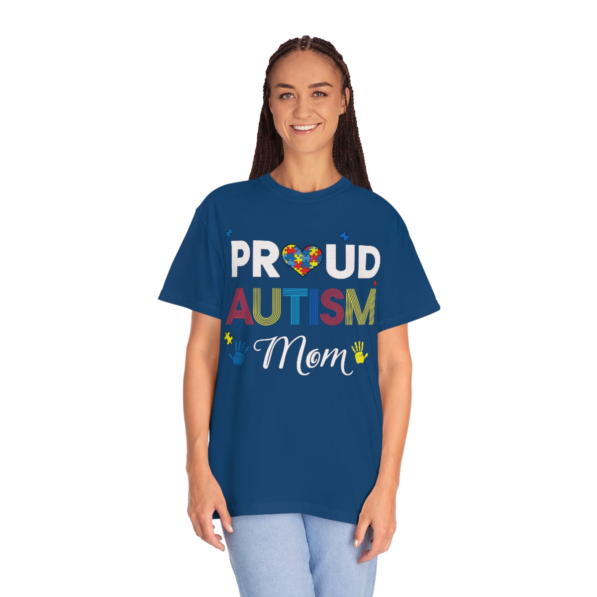 Proud Autism Mom with Hands Puzzle Pieces Autism Awareness Tshirt