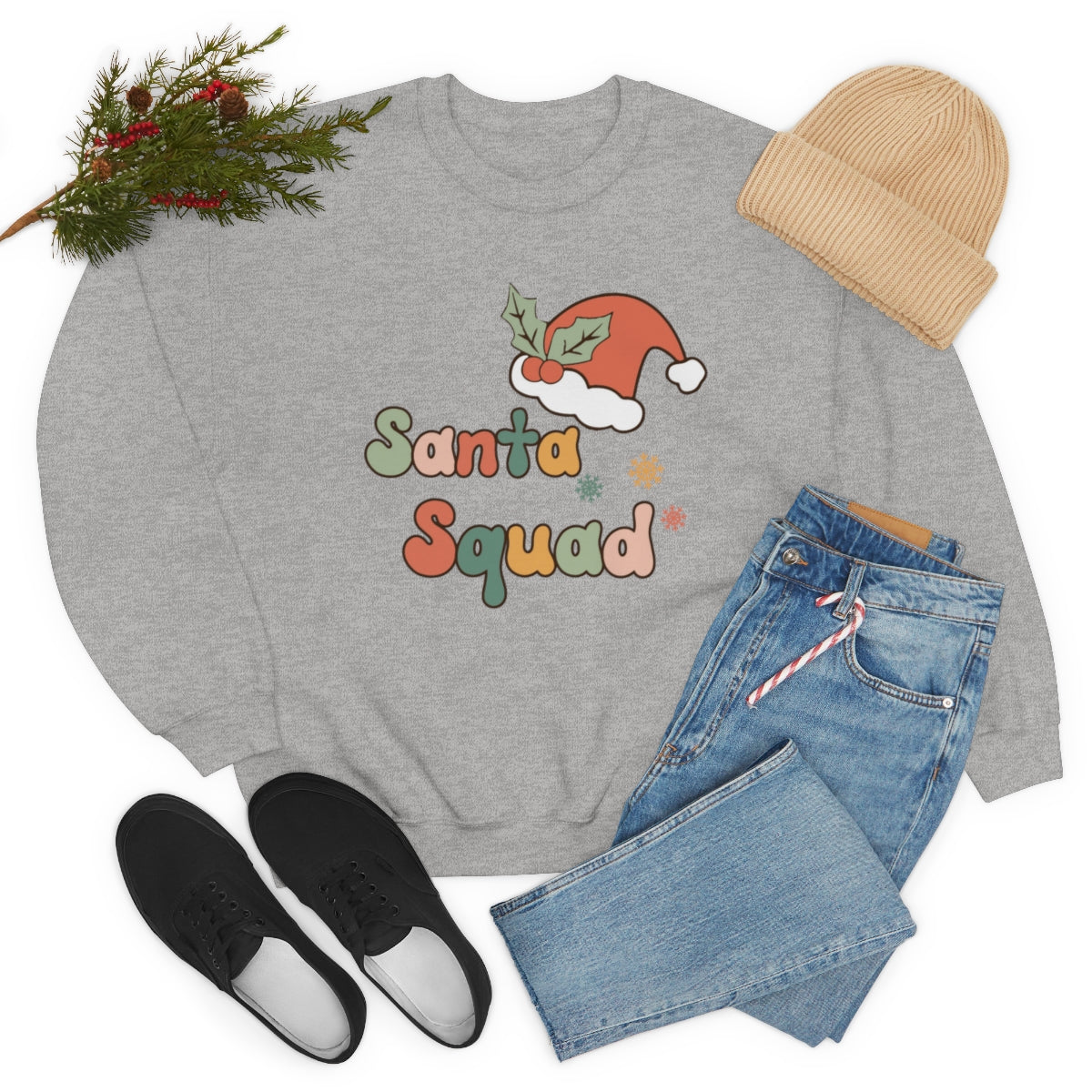 Santa Squad Groovy Retro Style Christmas Sweatshirt