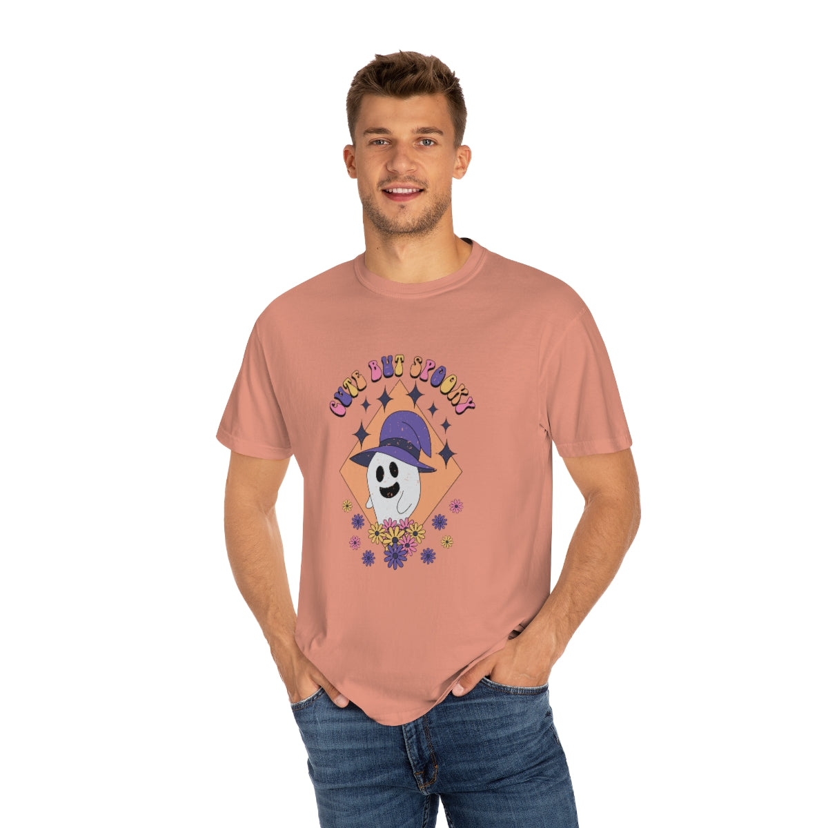 Cute but Spooky Cute Retro Halloween Teeshirt Design on Unisex Garment-Dyed T-shirt