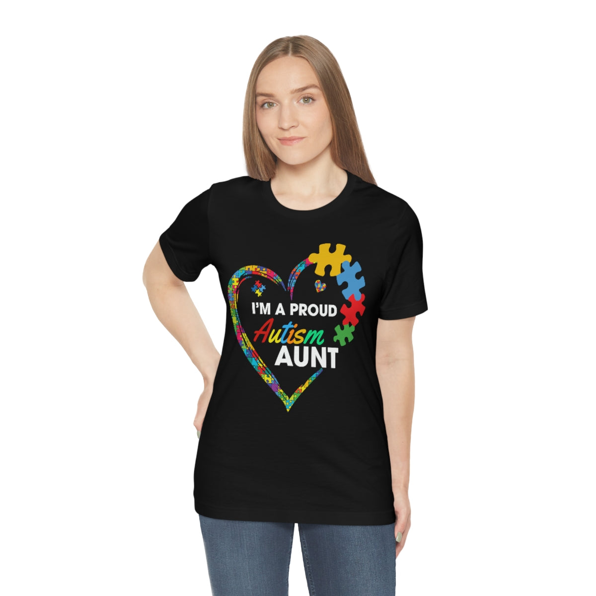 Proud Autism Aunt Heart Puzzle Pieces Tshirt