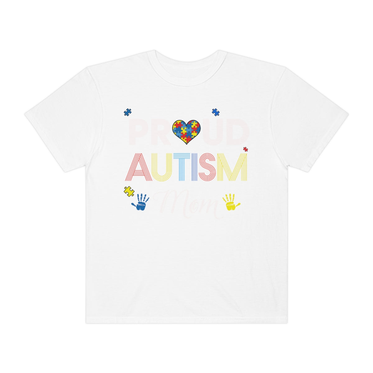 Proud Autism Mom with Hands Puzzle Pieces Autism Awareness Tshirt