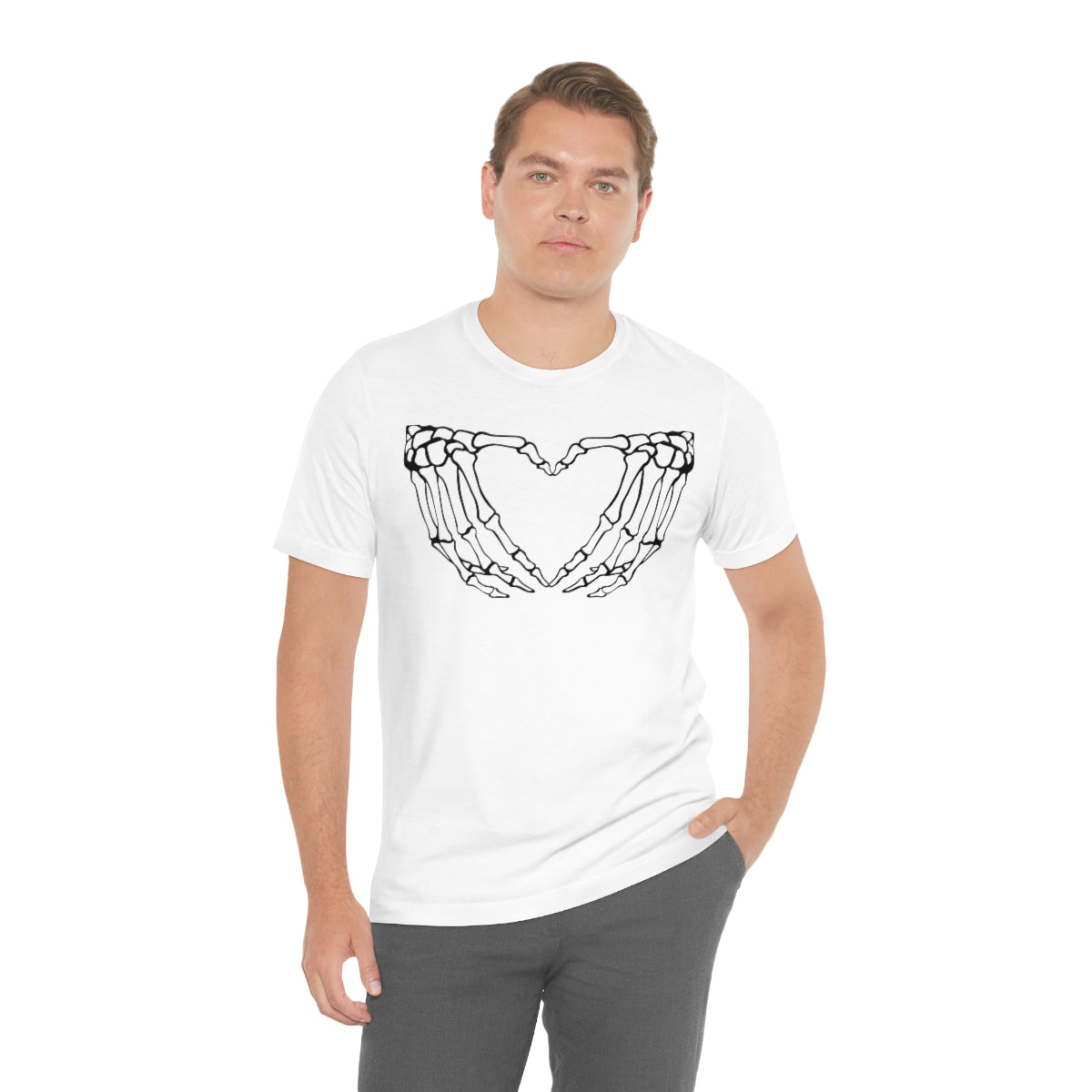 Skeleton Heart Hands TShirt, Funny Shirt, Halloween Lover Gift on Unisex Jersey Short Sleeve Tee