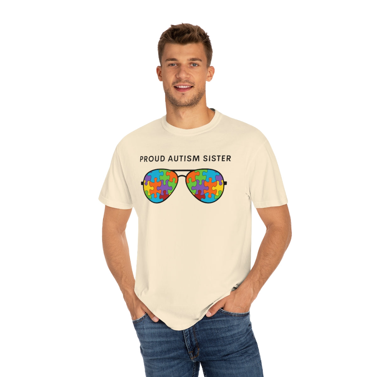 Proud Autism Sister Sunglasses Puzzle Pieces Autism Awareness Tshirt