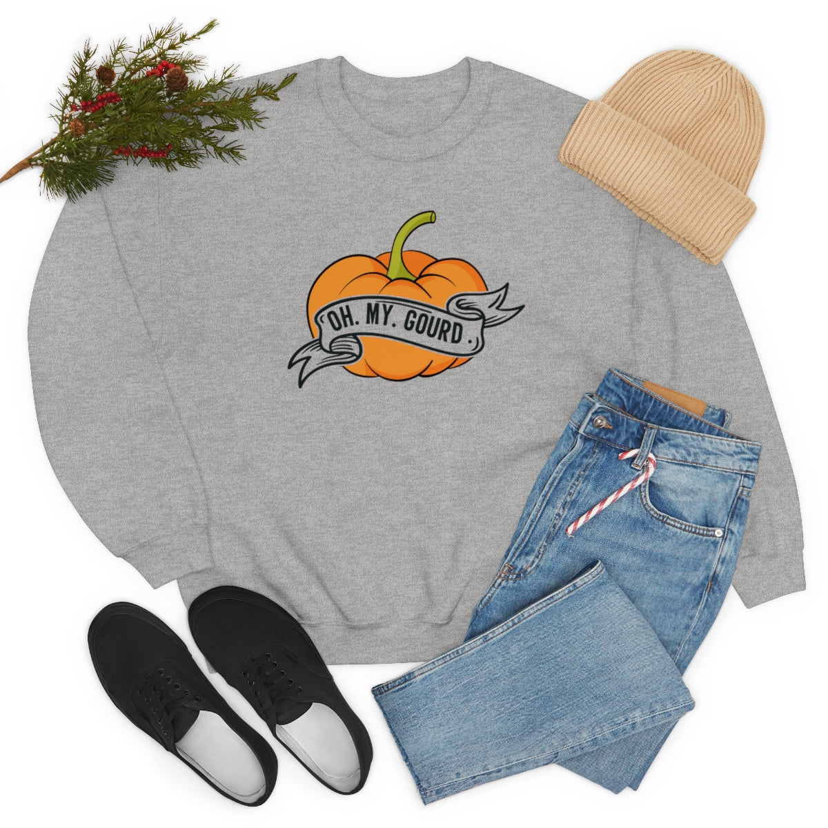 Oh My Gourd! Thanksgiving Pumpkin Sweatshirt Design on Unisex Heavy Blend™ Crewneck Sweatshirt