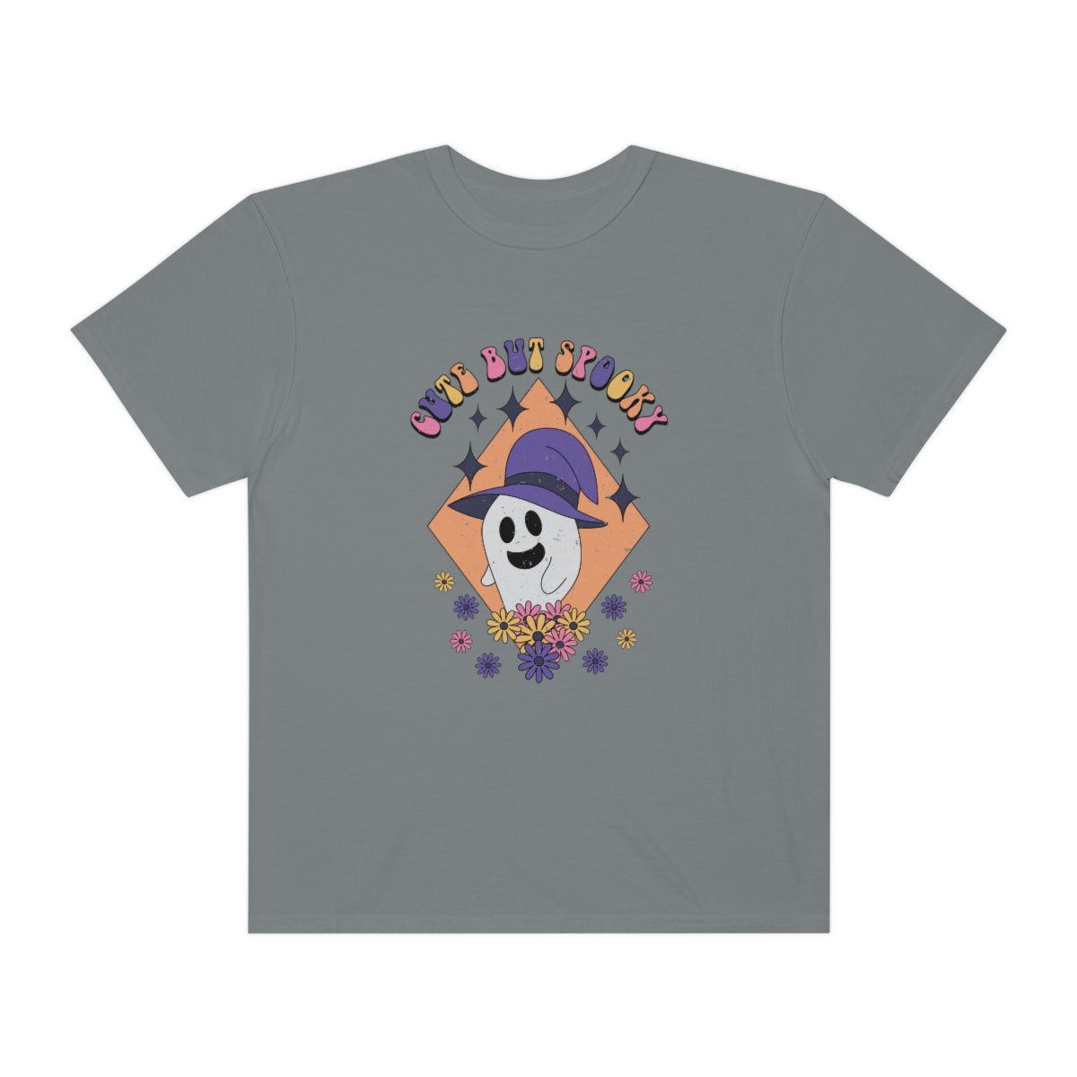 Cute but Spooky Cute Retro Halloween Teeshirt Design on Unisex Garment-Dyed T-shirt