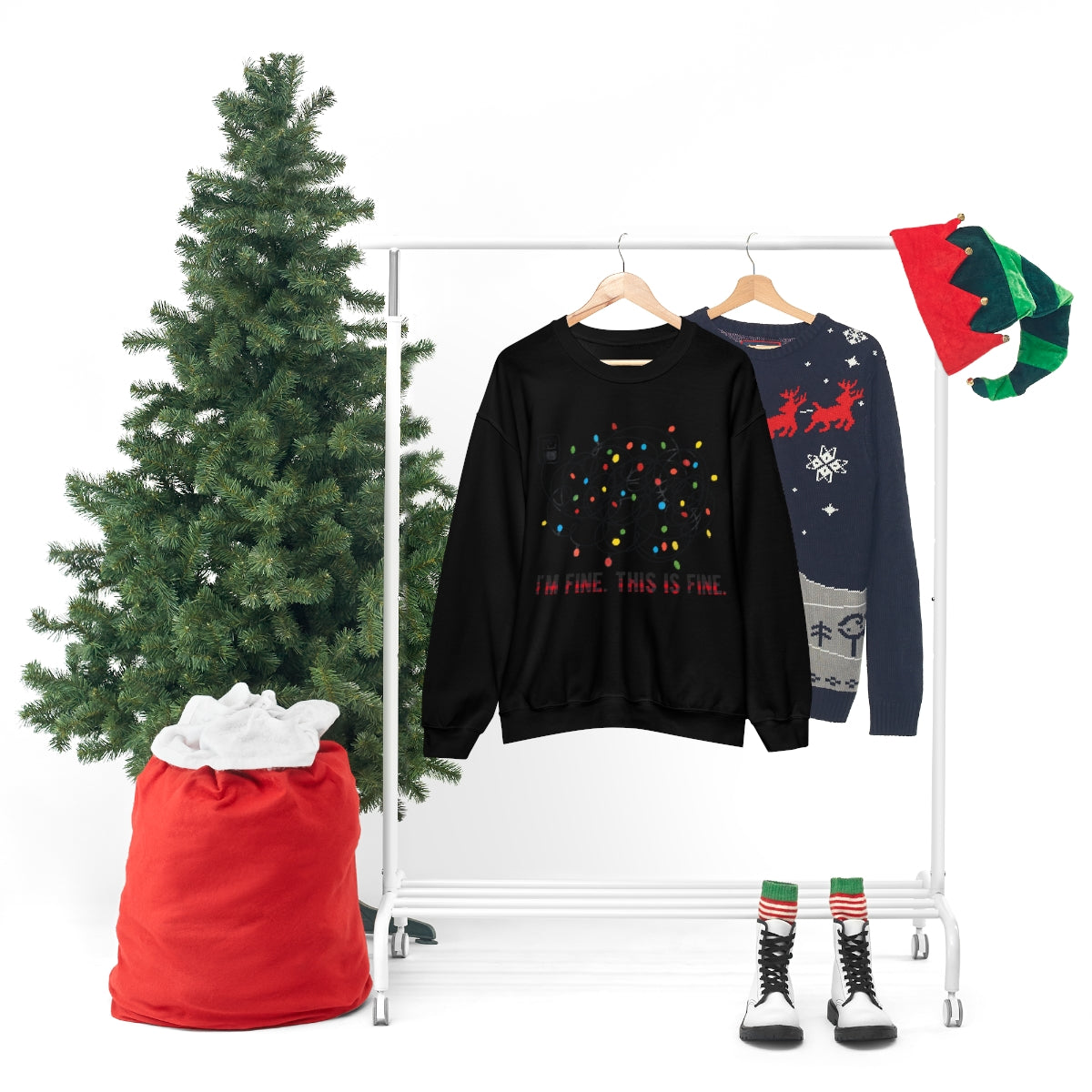 It's Fine, This is Fine Christmas Lights Sweatshirt