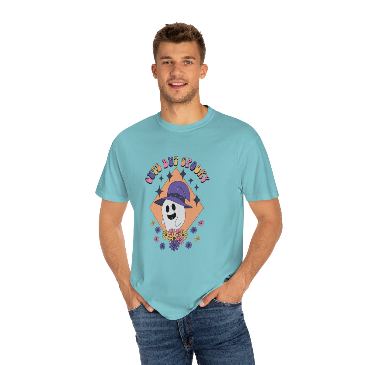 Cute but Spooky Cute Retro Halloween Teeshirt Design on Unisex Garment-Dyed T-shirt