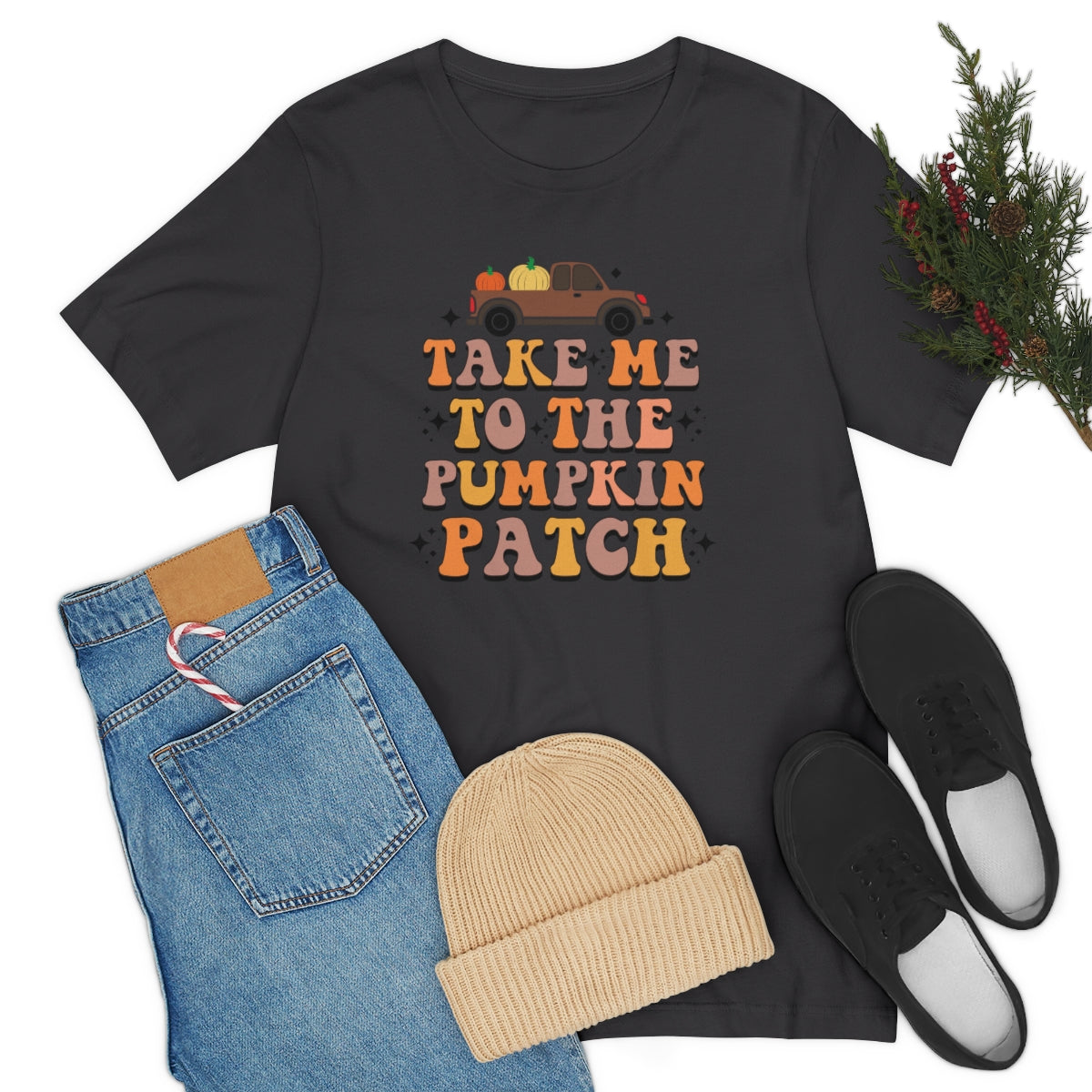 Take Me to the Pumpkin Patch Fall Thanksgiving Teeshirt on Unisex Jersey Short Sleeve Tee