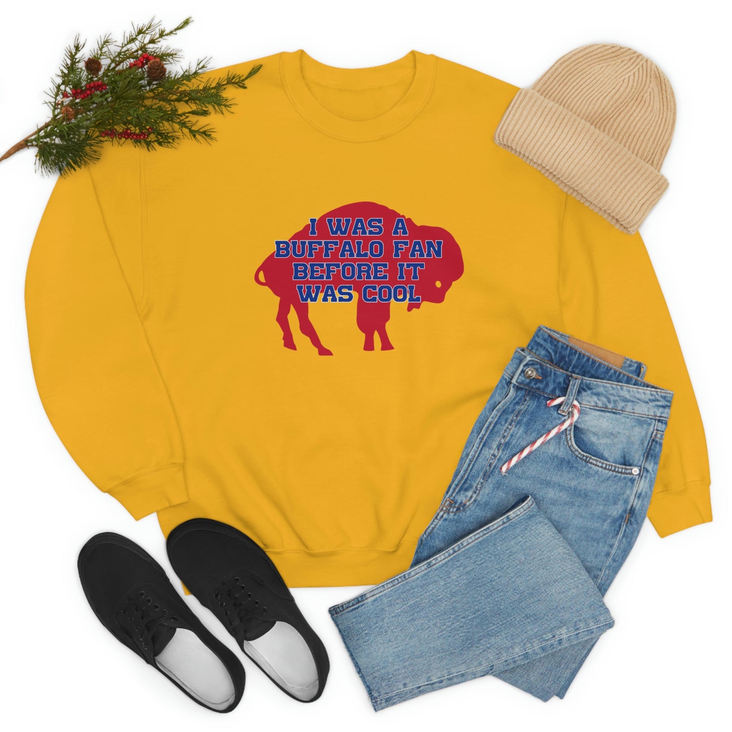 I Was a Buffalo Fan Before it was Cool Retro Red Logo Bills Mafia Football Crewneck Sweatshirt