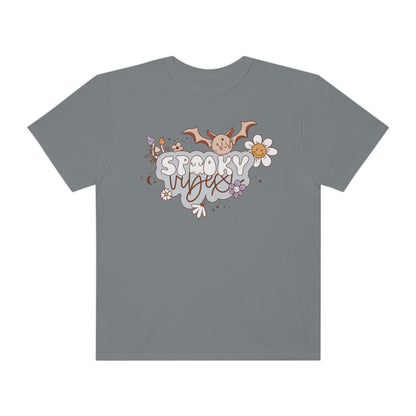 Spooky Vibes Cute Bat with Retro Lettering Design, Halloween Tshirt, Funny Tshirt Design on Unisex Garment-Dyed T-shirt