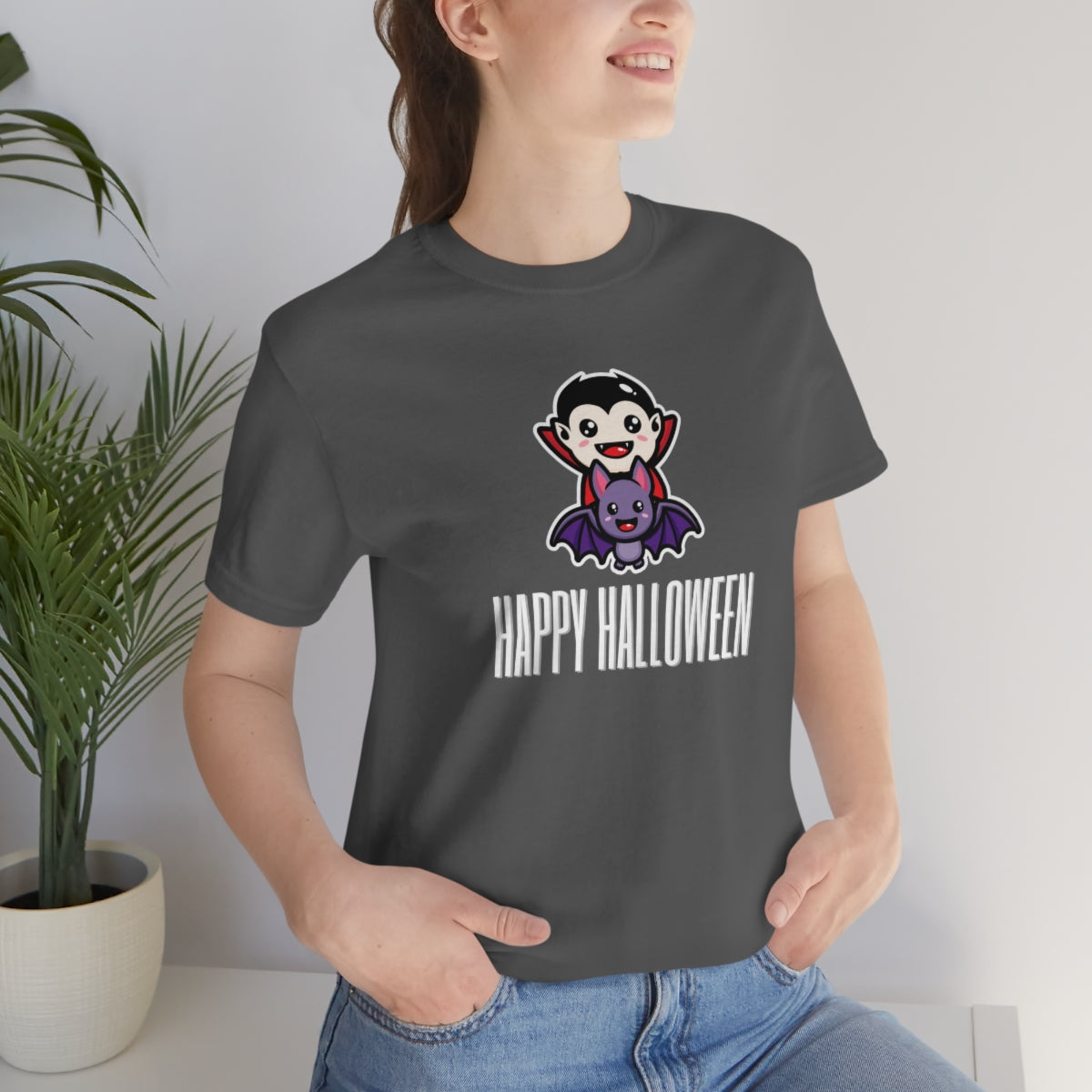 Dracula Bat Vampire Cute Happy Halloween Tshirt, Funny TShirt Design on Unisex Jersey Short Sleeve Tee