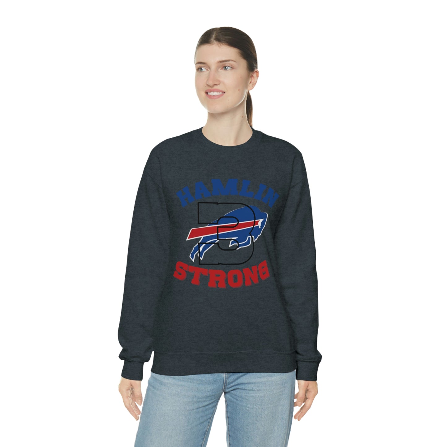 Hamlin Strong #3 Damar Hamlin Buffalo Bills Logo Crewneck Sweatshirt