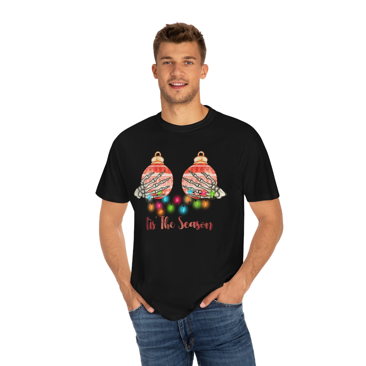 Tis the Season Christmas Ornaments on Breasts Holiday Tshirt